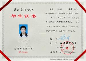 福州大学毕业证书图片
